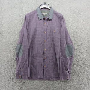 Ted Baker Shirt Mens 6 2XL Purple Black Micro Gingham Check Denim Collar‎ Elbow